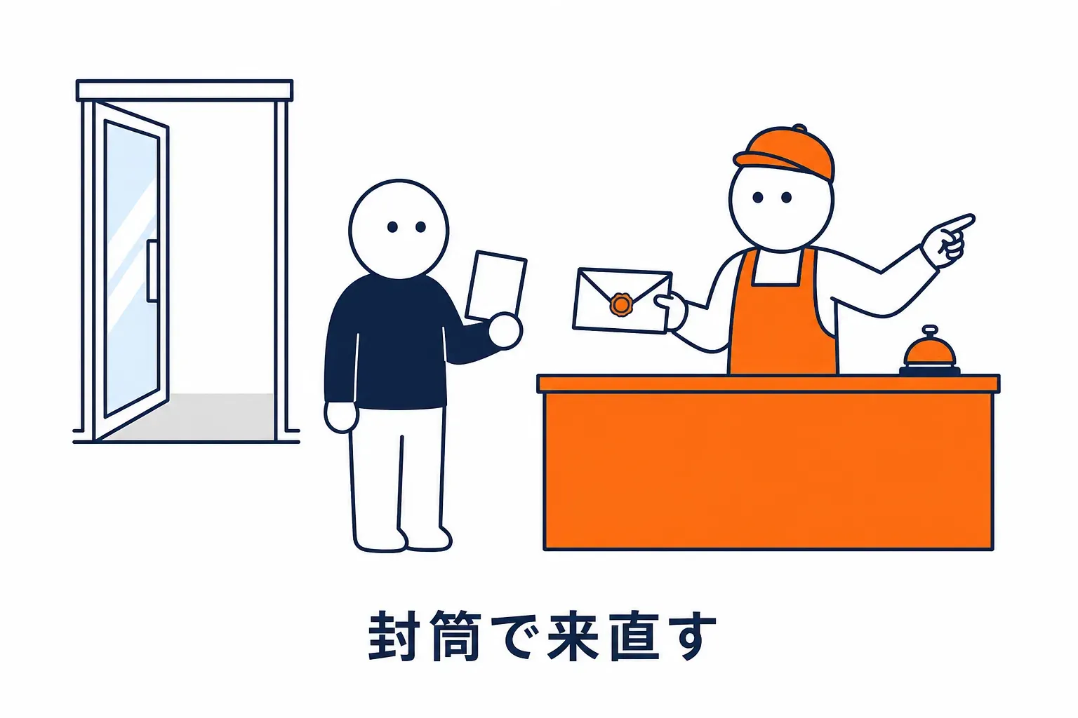はがきで来たお客さんに封筒を渡す窓口