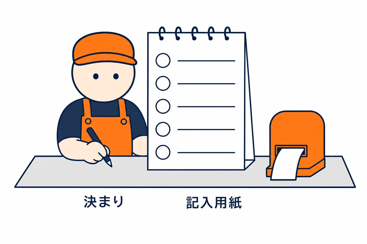 整理券の決まりを用紙に書き込む店長