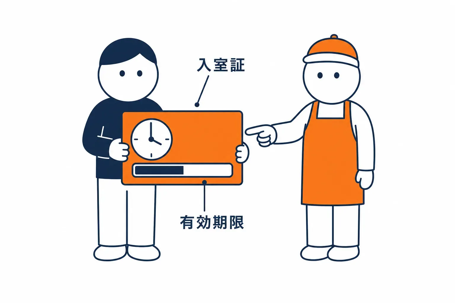 入室証に有効期限の時刻が印字されている