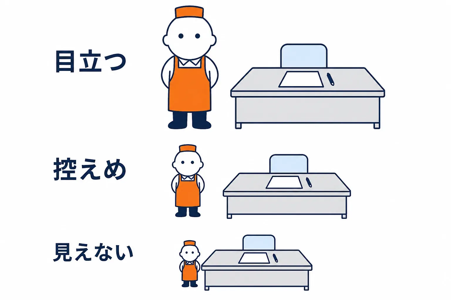 見え方の違う係が縦に三人並ぶ図